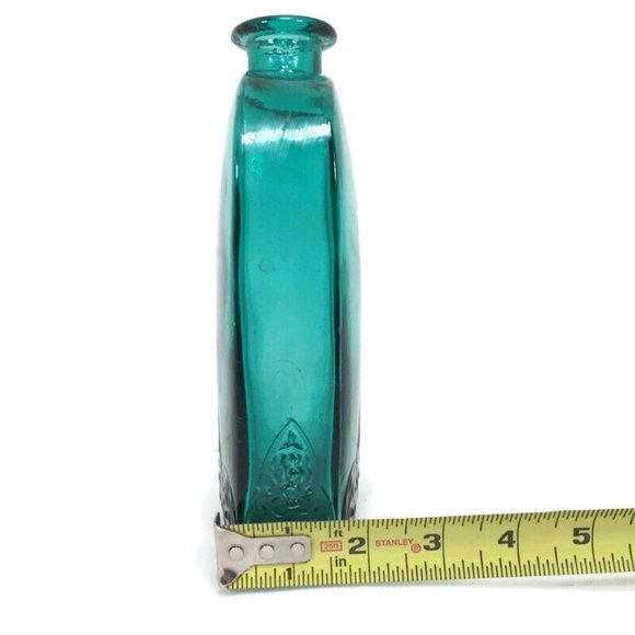 Vintage Vidrios de Levante Hand Blown Teal Glass Flask Bottle Filigree - Picture 8 of 8
